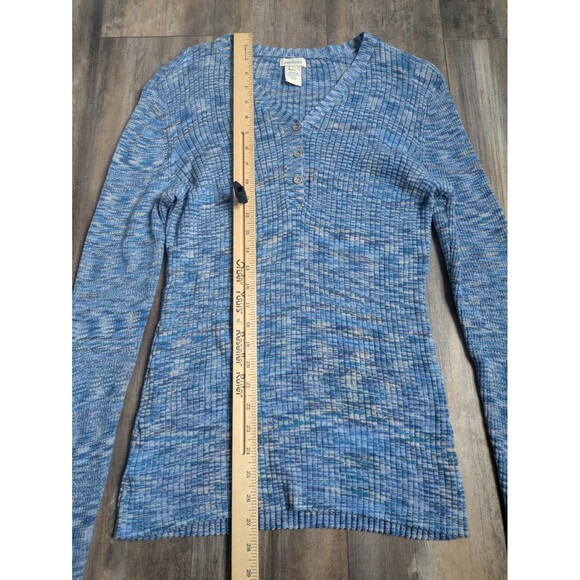 SUNDANCE Create Beauty Henley Knit Top Sweater Blue Ribbed Space Dyed Size Large - Picture 3 of 6